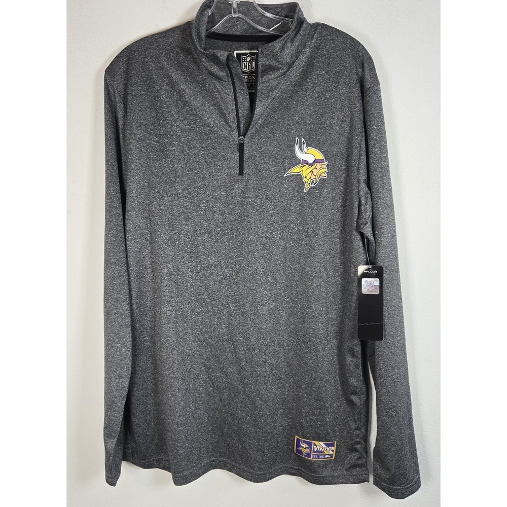 Minnesota Vikings Shirt Men Medium Gray 1/4 Zip Pullover Ultra Game NFL Football